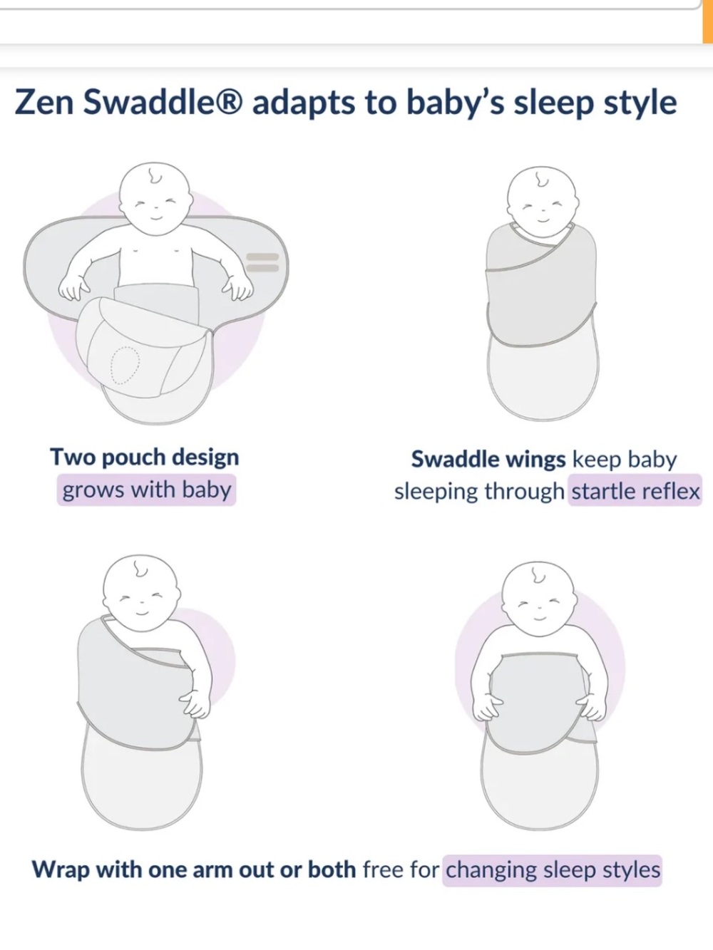 Nested Bean Zen Swaddle Baby Swaddle Gray and White weighted